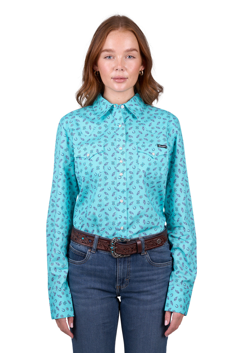 Wrangler Women's Janice Print Western Long Sleeve Shirt