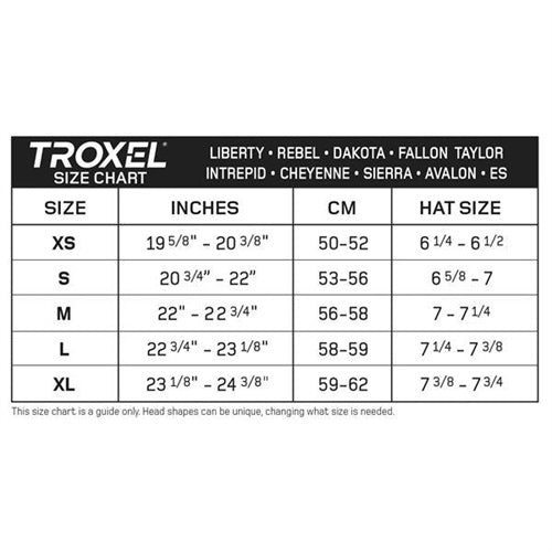 Troxel Helmet Size Chart