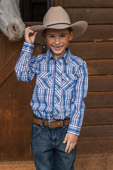 Pure Western Bolt Check Western Long Sleeve Shirt - Boys